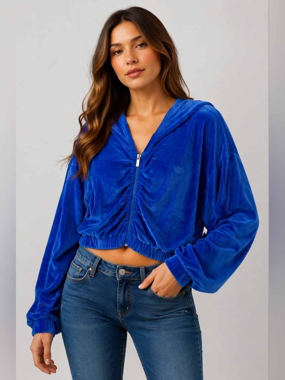 Juicy Couture Blue Jack-et/ Blue Splash Color/ Cropped/ Long Sleeve